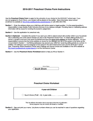 Preschool Choice Form