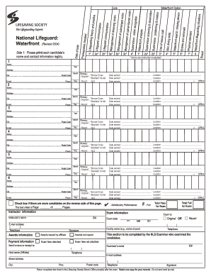 National Lifeguard Waterfront Certification Form