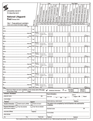 National Lifeguard Pool Certification Form