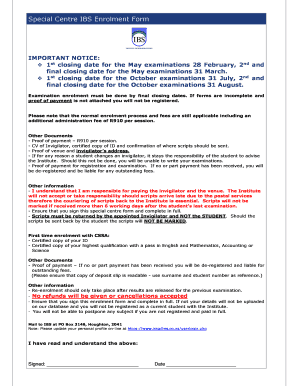 Special Centre IBS Enrolment Form