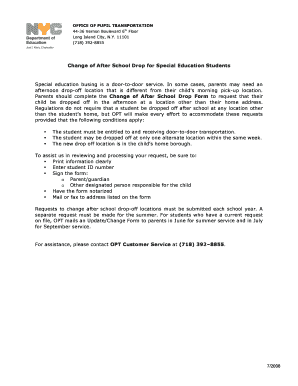 Change of After School Drop Form for Special Education Students