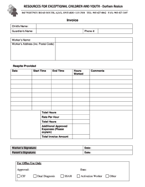 Respite Care Invoice
