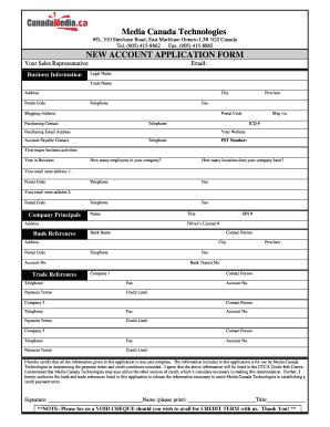 Media Canada Technologies New Account Application Form