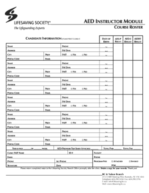 AED Instructor Course Roster