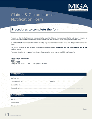 Claims & Circumstances Notification Form