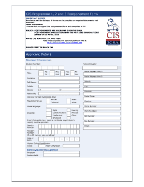 CIS Programme Postponement Form