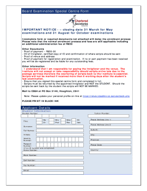 Board Examination Special Centre Form