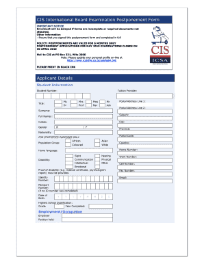 CIS International Board Examination Postponement Form