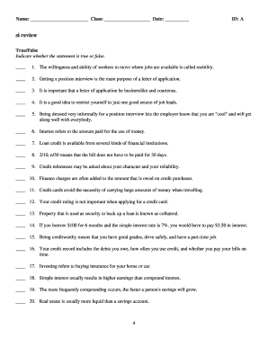 Economics and Personal Finance True/False and Multiple Choice Test