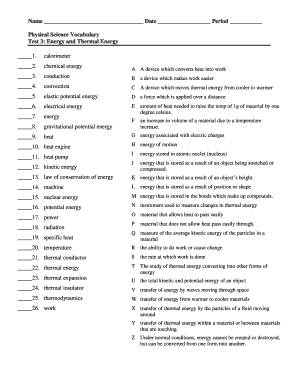 Physical Science Vocabulary Test