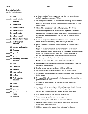 Chemistry Vocabulary Test 2: Atomic Structure