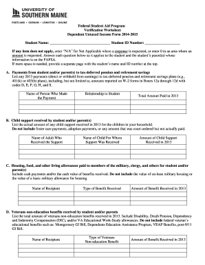 Dependent Untaxed Income Verification Worksheet