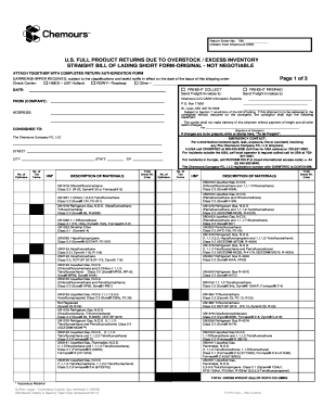 US Full Product Returns Bill of Lading