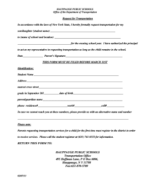 New York Student Transportation Request Form