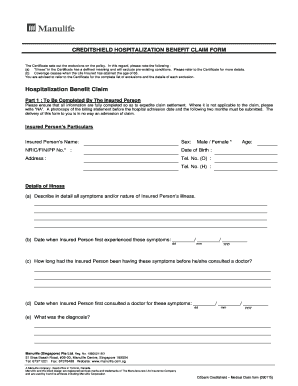 Creditshield Hospitalization Benefit Claim Form