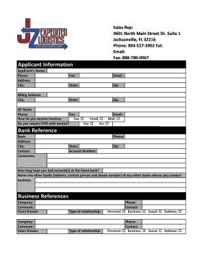 JZ Expedited Logistics Credit Application