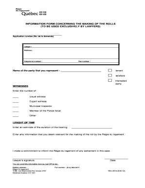 Information Form for Making of the Rolls