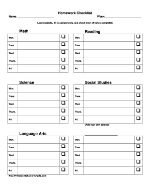 Homework Checklist