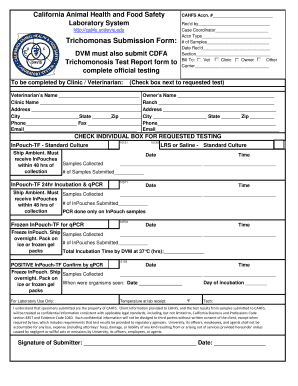 CDFA Bovine Trichomonas Test Report Form