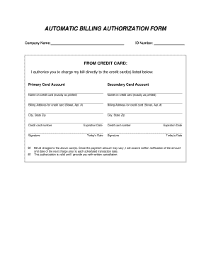 Automatic Billing Authorization Form