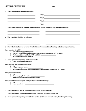 Senior College Application Checklist
