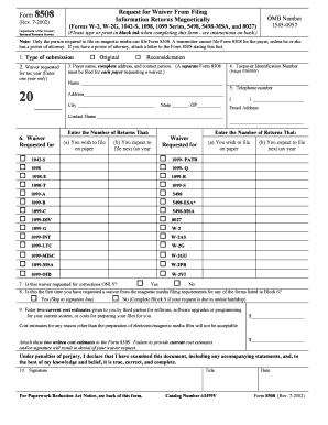 IRS Form 8508 Request for Waiver From Filing
