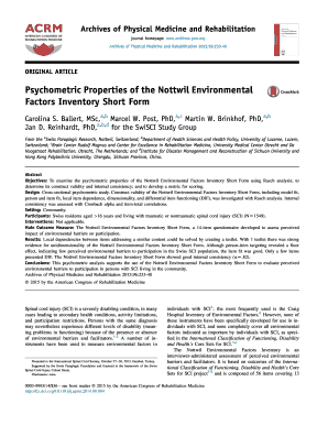 Psychometric Properties of the Nottwil Environmental Factors Inventory Short Form Archives of Physical Medicine and Rehabilitation 96 2015 233-240 doi