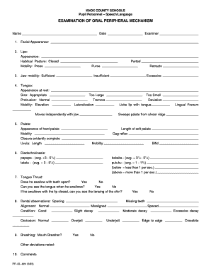Speech Language Mechanism Examination Form