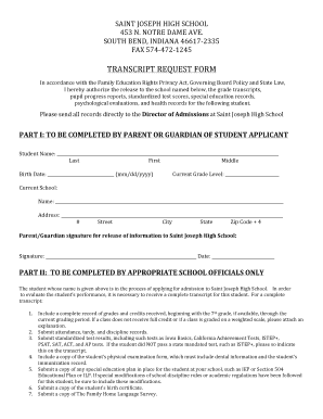 Saint Joseph High School Transcript Request Form