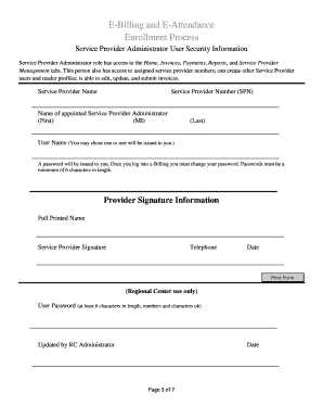 Service Provider Administrator Enrollment Form