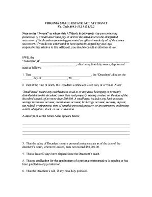 Virginia Small Estate Act Affidavit
