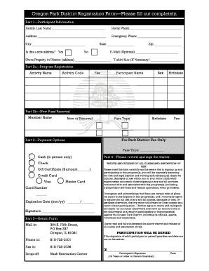 Oregon Park District Registration Form