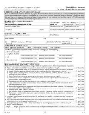 Standard Life Insurance Medical History Statement