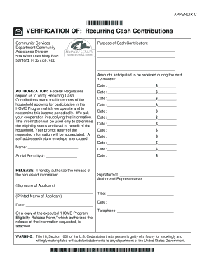 Recurring Cash Contributions Verification Form