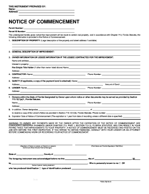 Florida Notice of Commencement Form