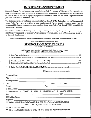Seminole County Florida Code of Ordinances Order Form
