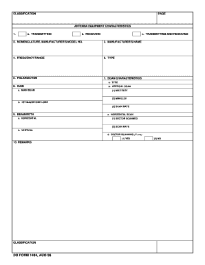 DD Form 1494 Application for Equipment Frequency Allocation