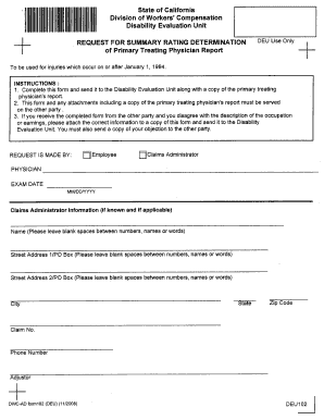 California Request for Summary Rating Determination