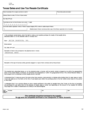 Texas Sales and Use Tax Resale Certificate