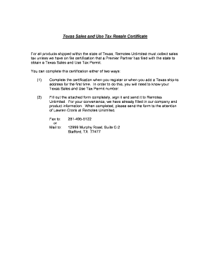 Texas Sales and Use Tax Resale Certificate