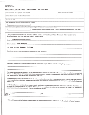Texas Sales and Use Tax Resale Certificate