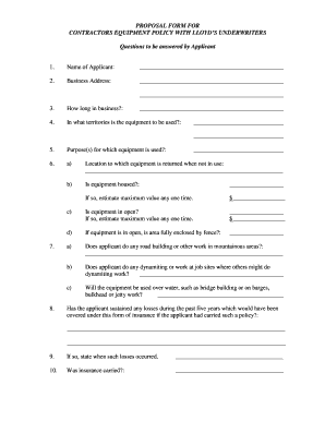 Contractors Equipment Policy Proposal Form
