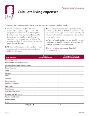 Retirement Living Expenses Worksheet