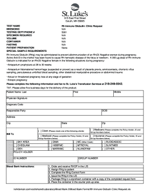 Rh Immune Globulin Clinic Request Form