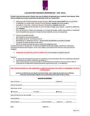 ALLOCATION VACANCES UNIVERSELLES – AVU 2012