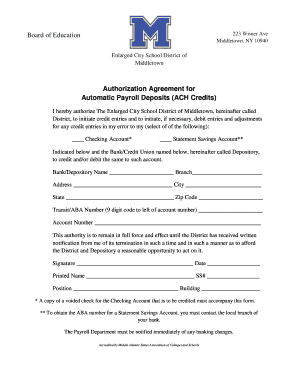 Authorization Agreement for Automatic Payroll Deposits