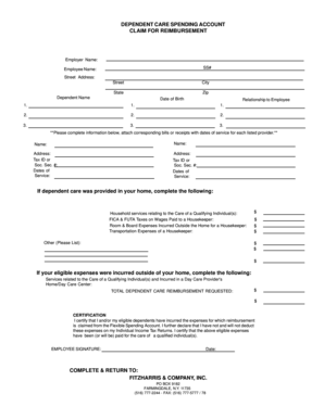 Dependent Care Spending Account Claim Form