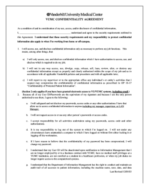 VUMC Confidentiality Agreement