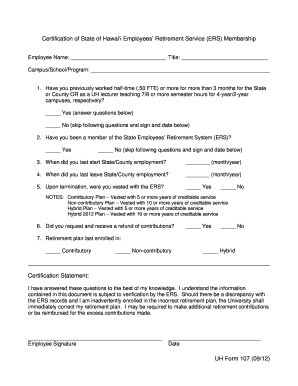 State of Hawai‘i Employees' Retirement Service Membership Certification