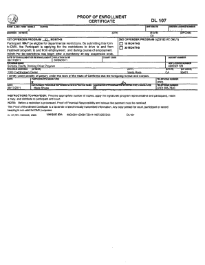 California Proof of Enrollment Certificate